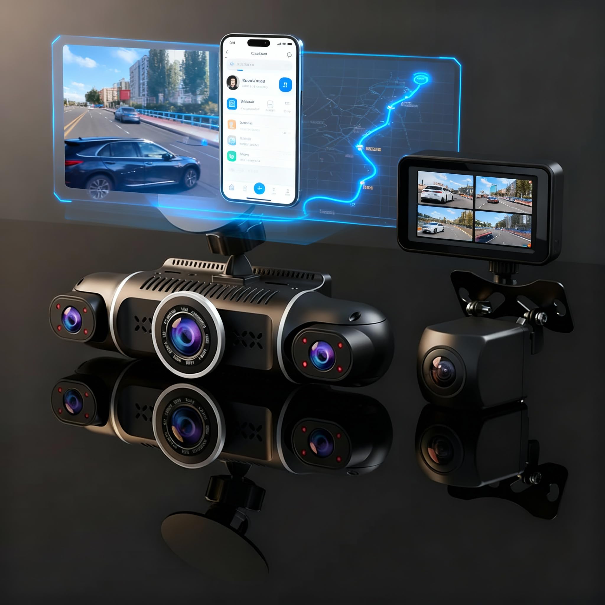 Amazon.com: WDHOICAR 4 Cameras 1080P Dash Cam 4 Lens 3 Inch IPS